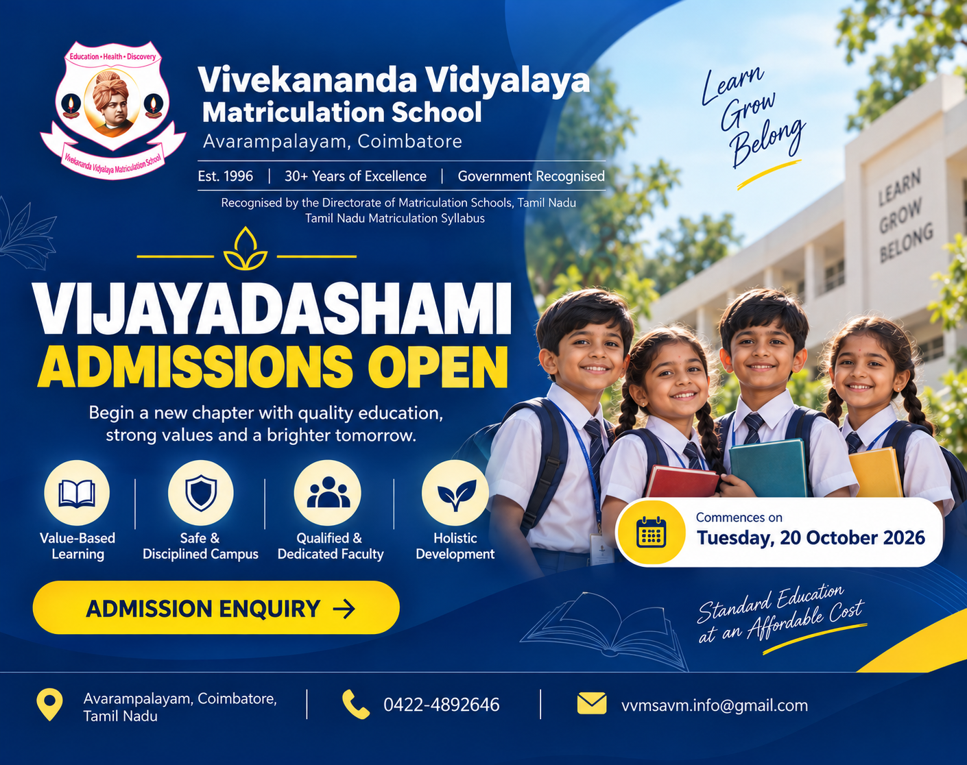 Vijayadashami Admissions Open - Vivekananda Vidyalaya